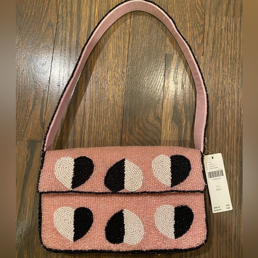ANTHROPOLOGIE The Fiona Beaded Muni shoulder Bag: Icon Edition pink beaded heart - Picture 2 of 4